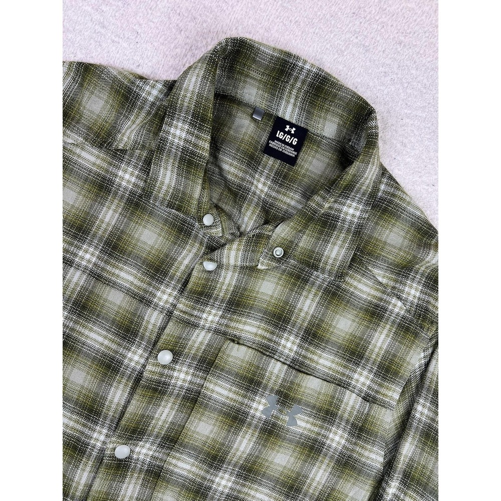 Under Armour Shirt Mens Large Green Plaid Long Sleeve Snap Front Stretch Outdoor - Picture 3 of 10